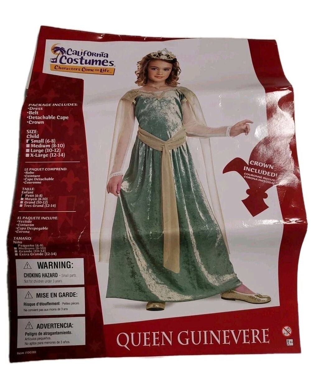 Queen Guinevere Costume Women’s Medieval Dress w/ Crown Renaissance Fairy Tale N